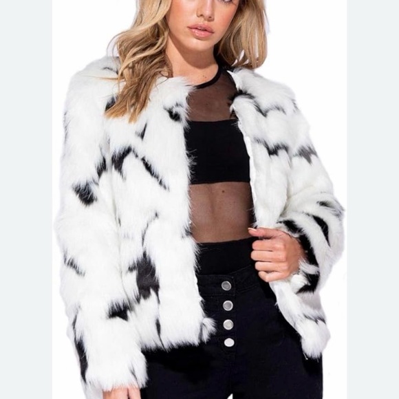 parisian Jackets & Blazers - Parisian Faux Fur Black and White Jacket